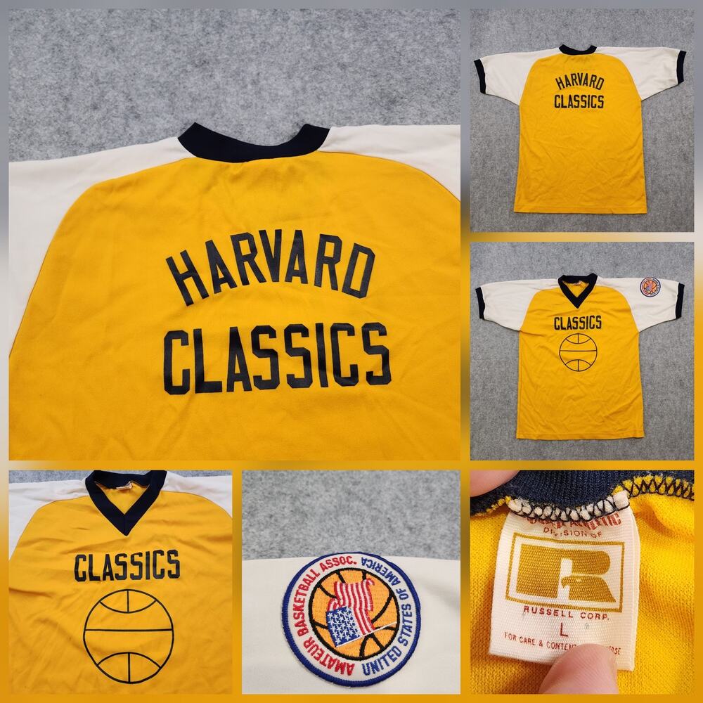 Vintage 70s Harvard Classics T Shirt Mens Large College Basketball Russell USA